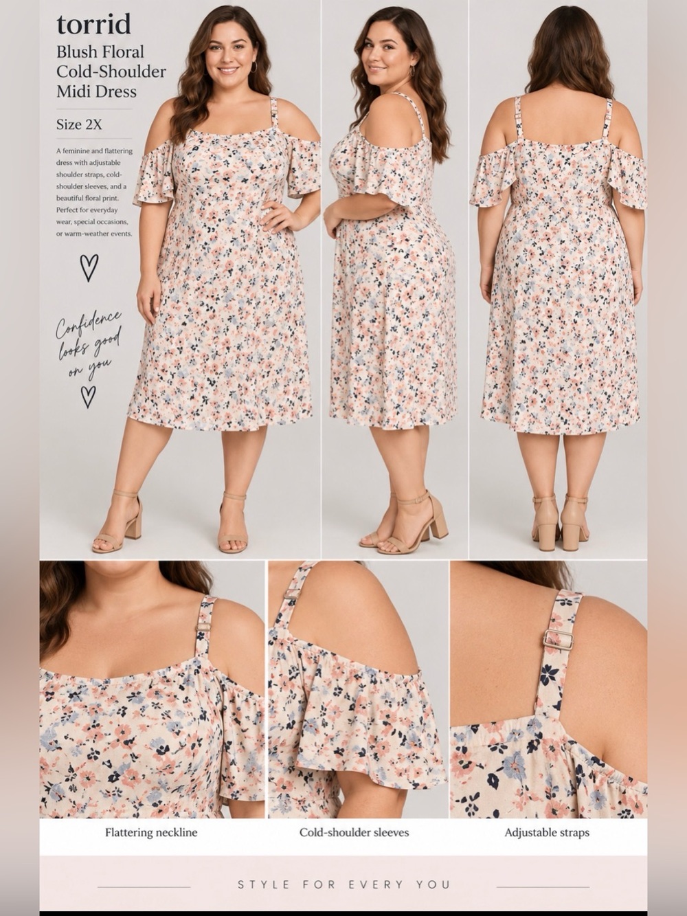 torrid Blush Floral Cold-Shoulder Midi Dress